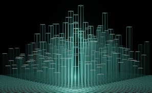 A sleek close-up of glossy 3D audio bars pulsing on a white background.