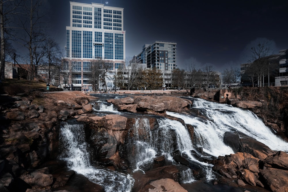 a waterfall in the middle of a city