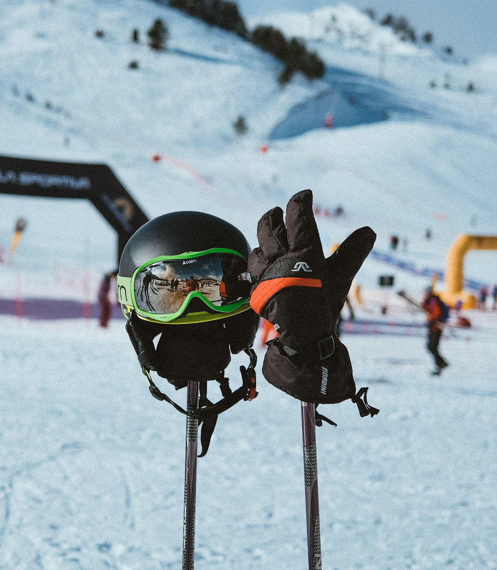 a pair of skis sticking out of the snow