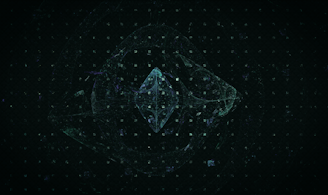 a black background with a blue and green design