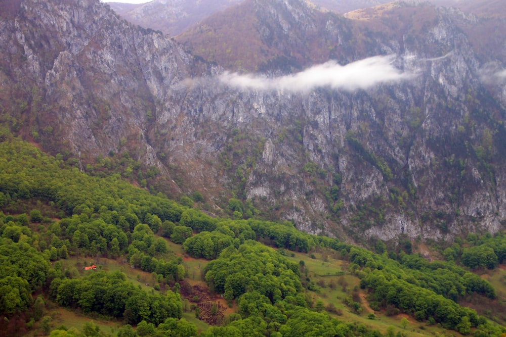 a view of a mountain range covered in clouds