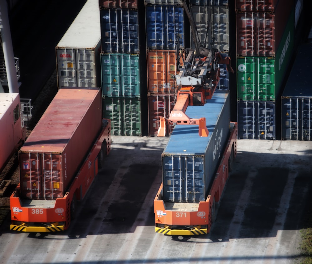 cargo containers are stacked on top of each other