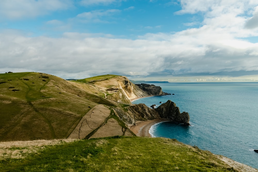 a scenic view of the ocean and cliffs