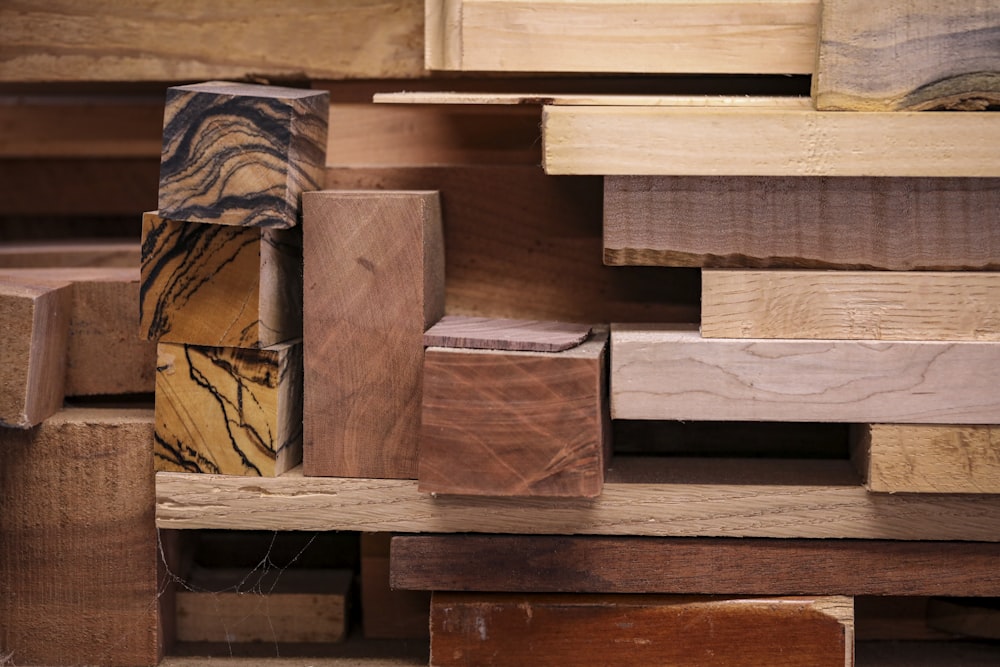 a pile of wood blocks stacked on top of each other