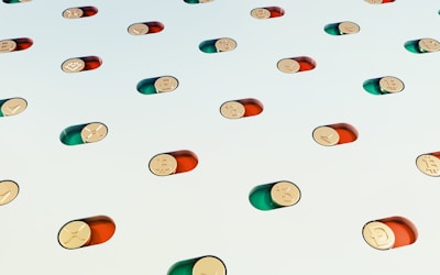 a group of pills floating in the air