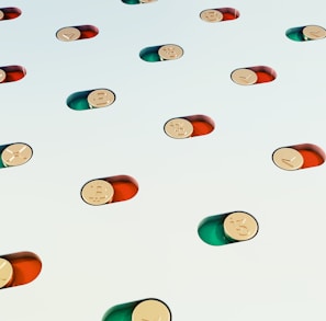 a group of pills floating in the air
