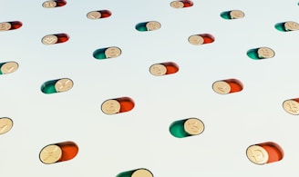 a group of pills floating in the air