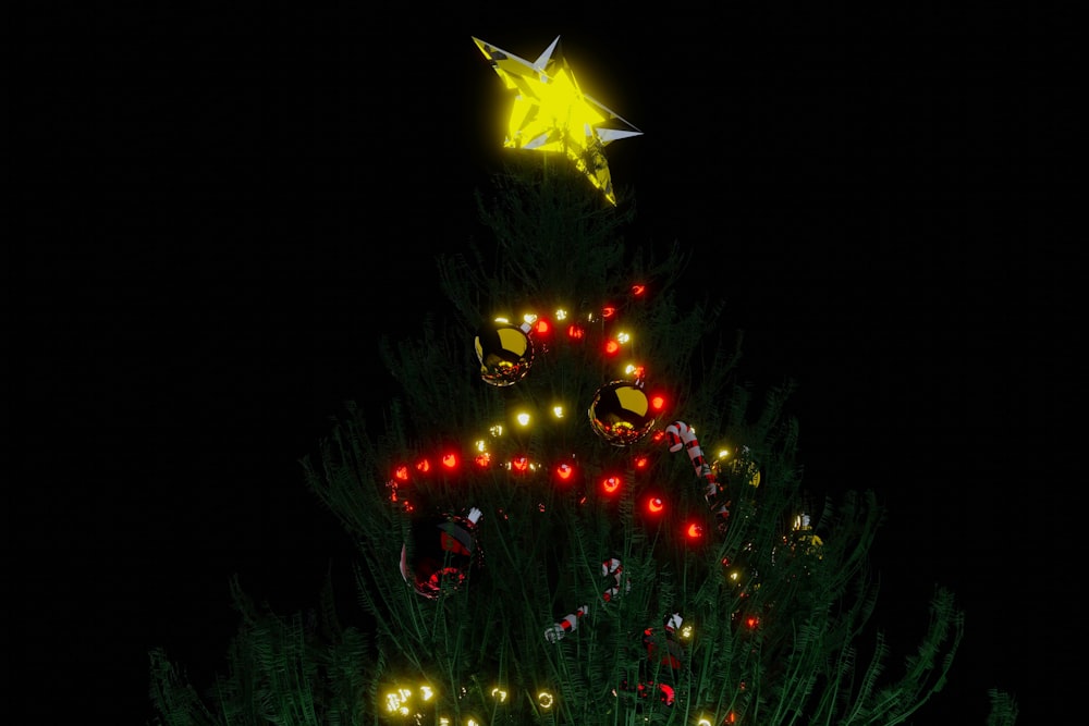 a lighted christmas tree with a star on top