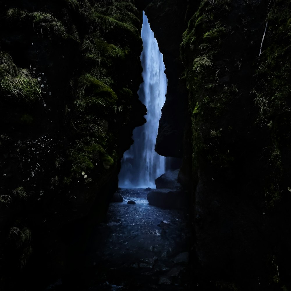 Una pequeña cascada en medio de un bosque