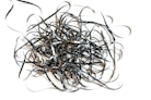 a pile of black rubber bands on a white background