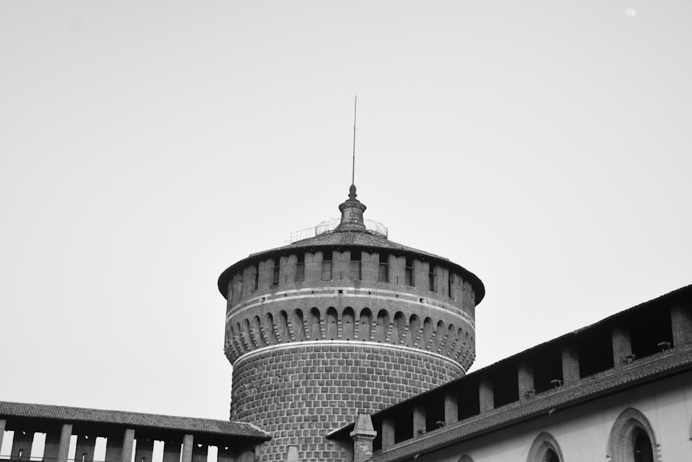 a black and white photo of a tower