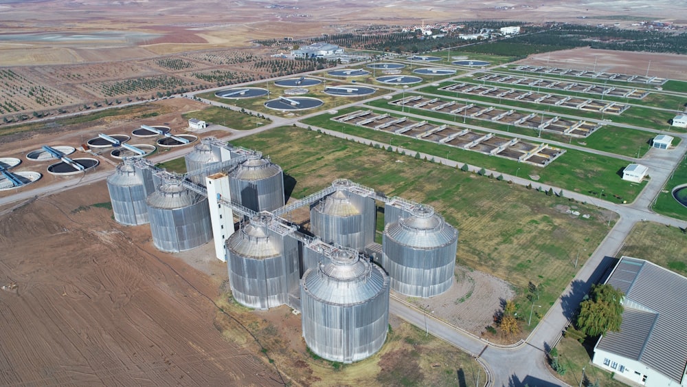 an aerial view of a large industrial area