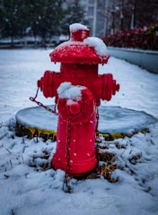 a red fire hydrant is covered in snow