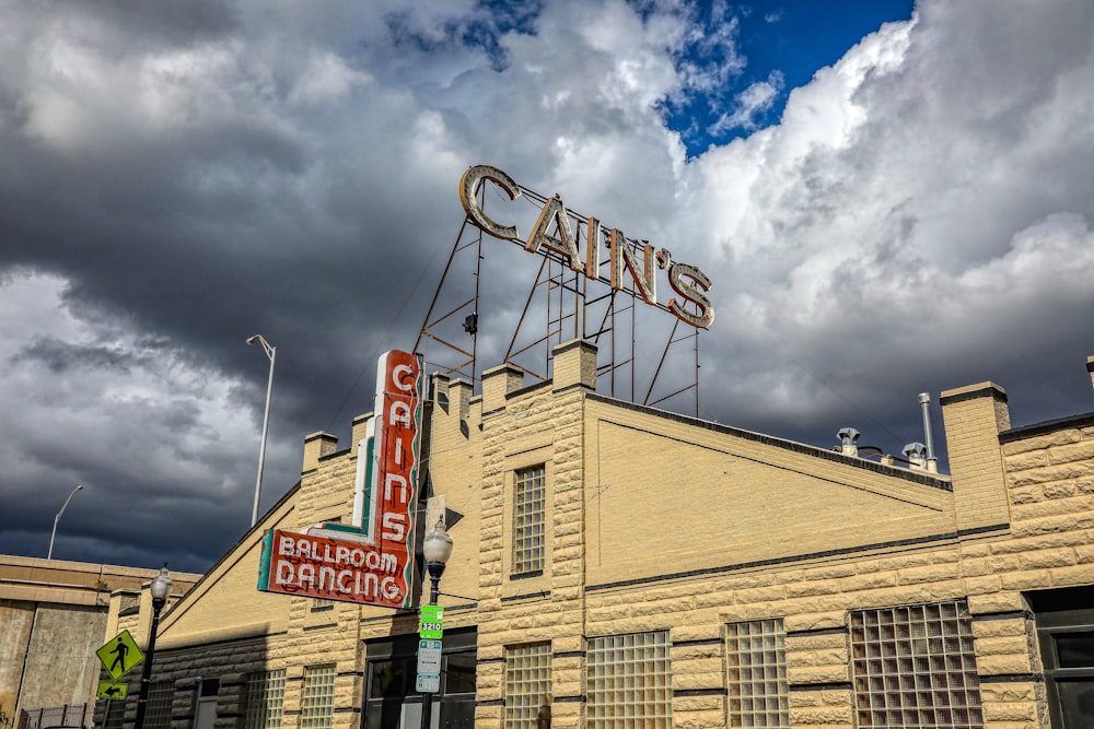 a building with a sign on top of it