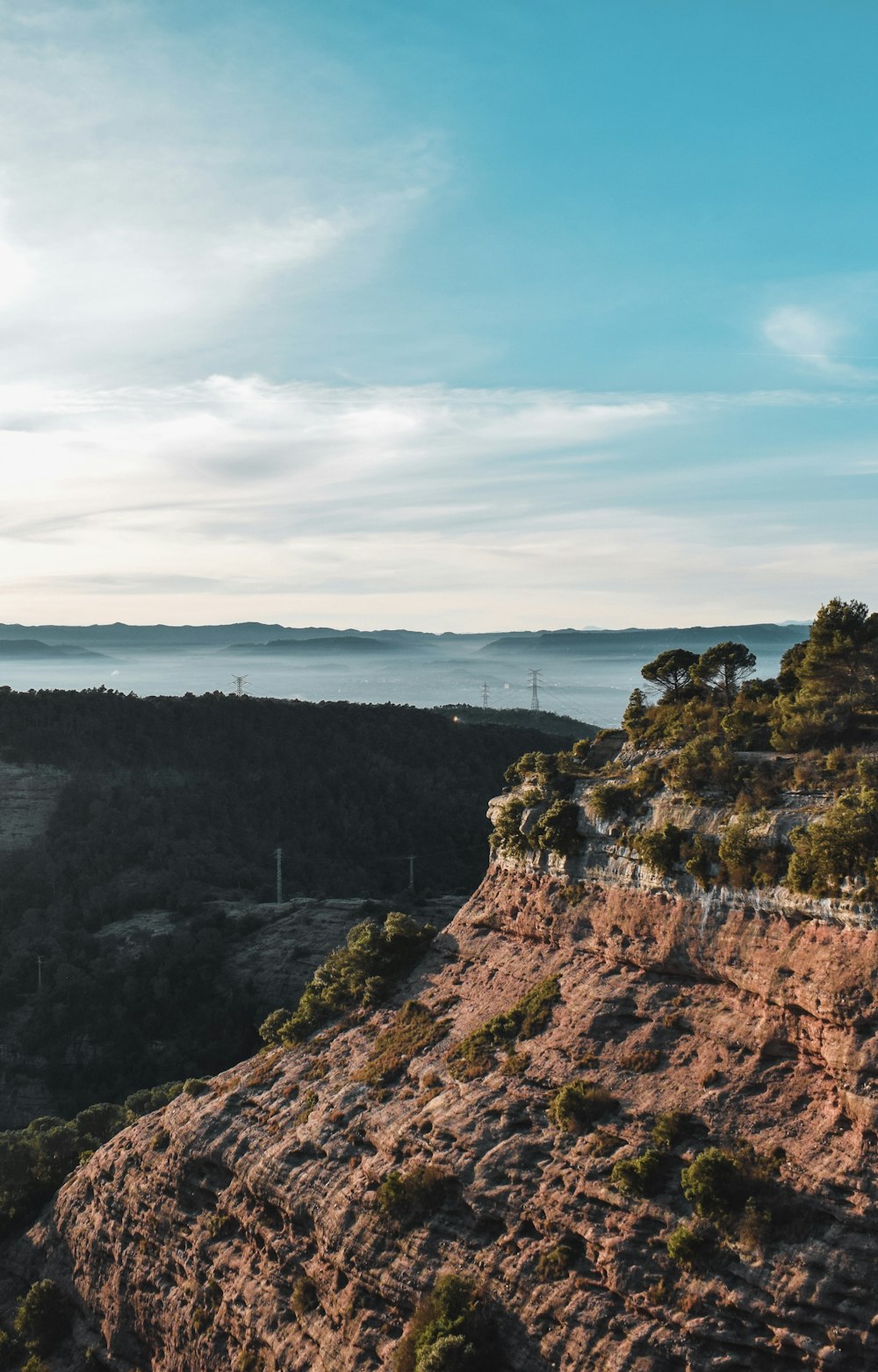 a view of a hill with trees on top of it