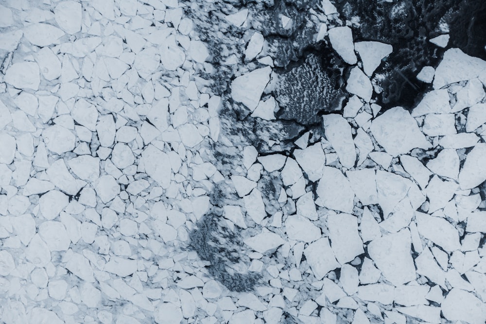 an aerial view of ice and snow on the ground