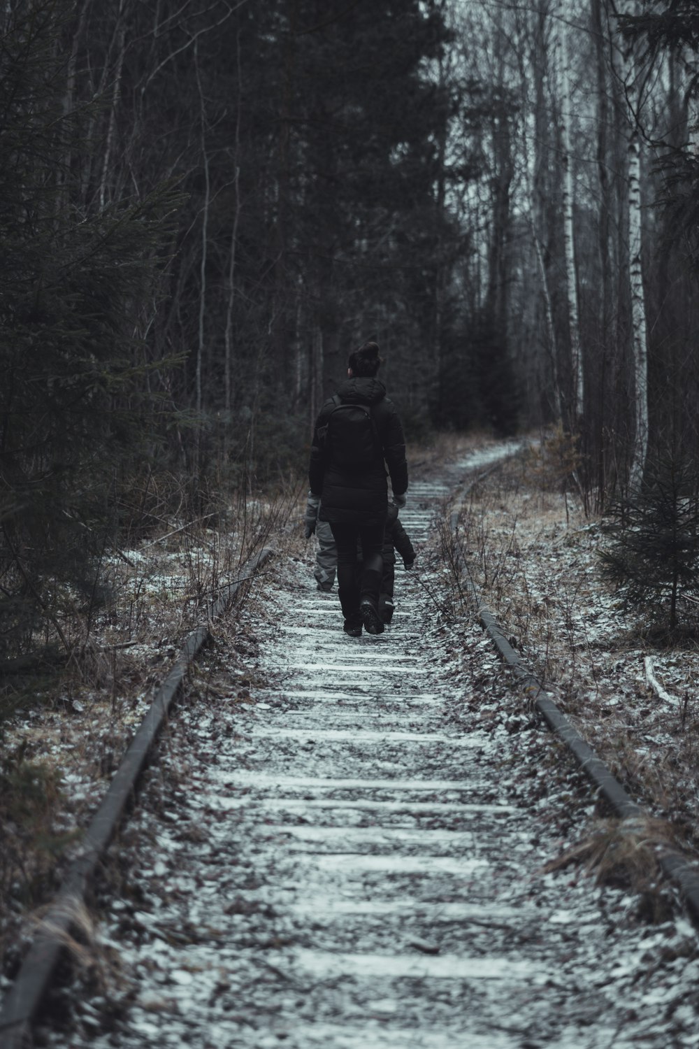 a person walking down a path in the woods