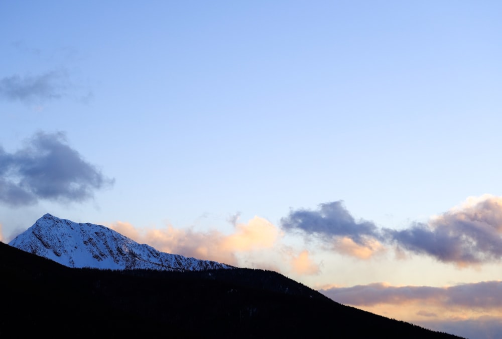 a snow covered mountain with clouds in the sky