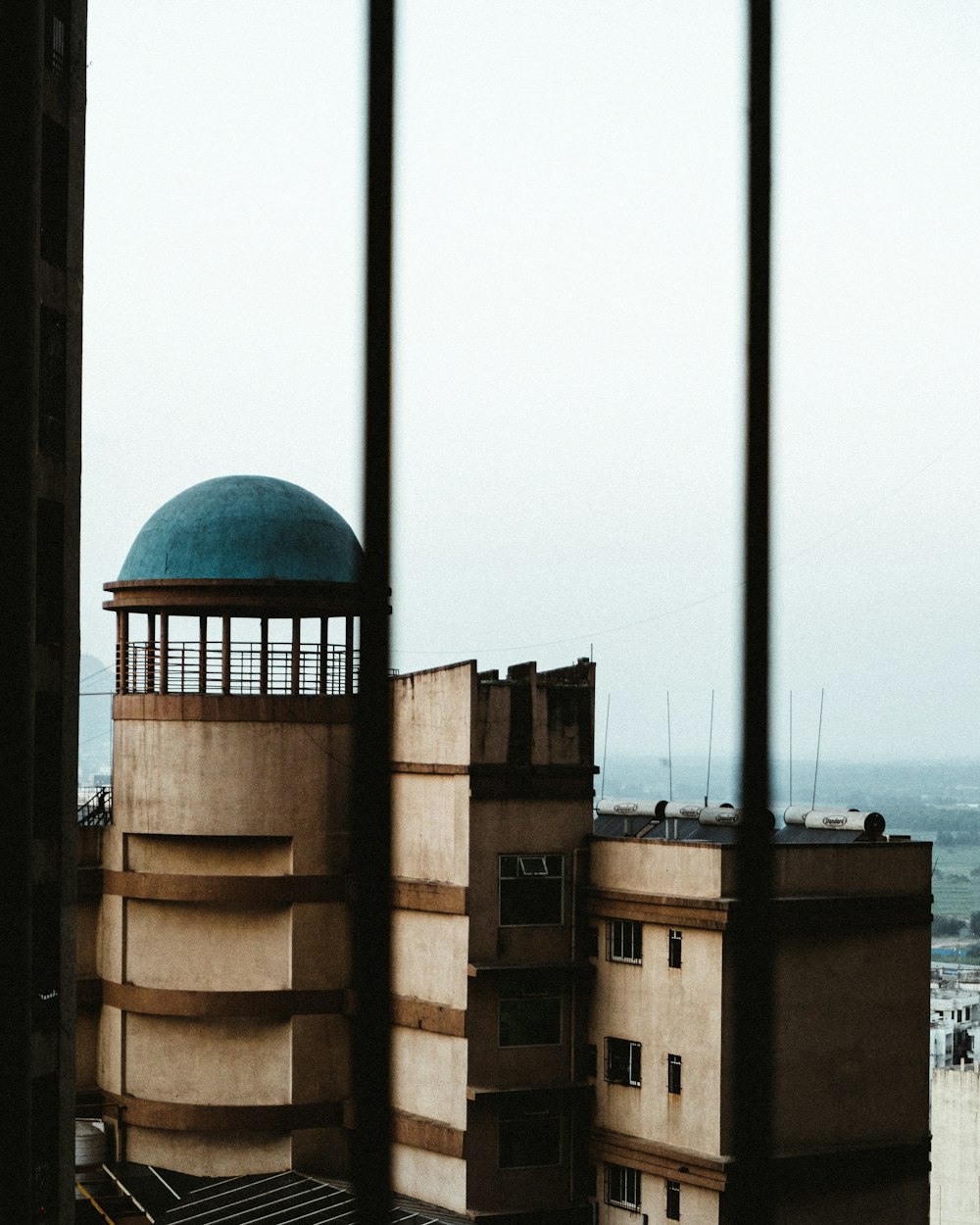 a view of a building through a window