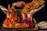 A variety of artisanal bread and baked goods are displayed on a dark surface. The centerpiece is a copper pot filled with an assortment of breadsticks, some of which are intricately shaped. Surrounding the pot are loaves of braided bread, vibrant purple bread slices, and rolls with red swirls. The warm tones and textures create a visually appealing assortment.
