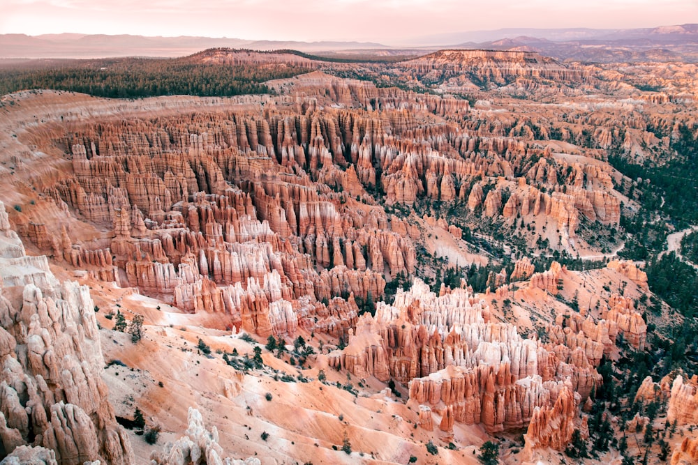 an aerial view of a canyon in the mountains