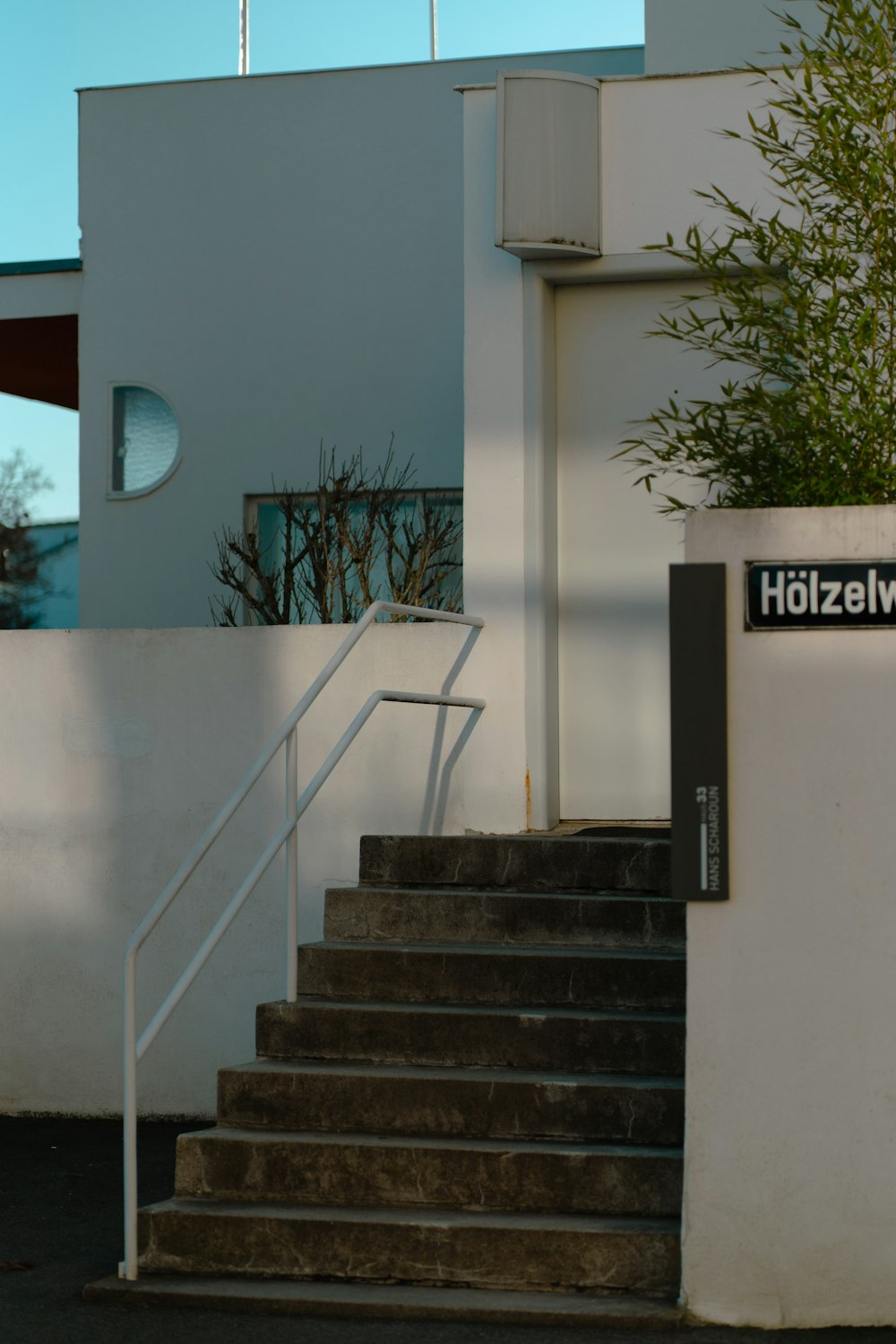 a set of stairs leading up to a building