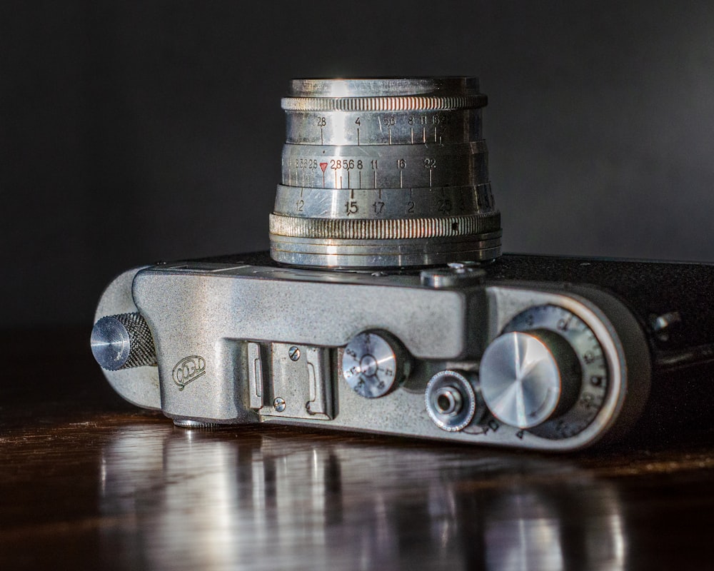 a close up of a camera on a table