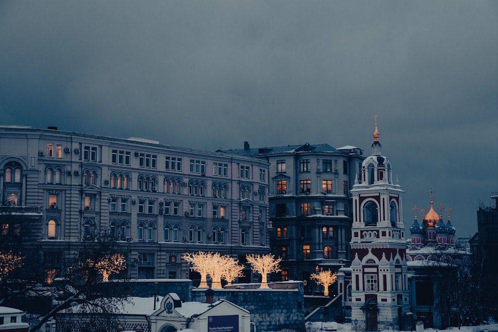 a very tall building with a clock on it's side