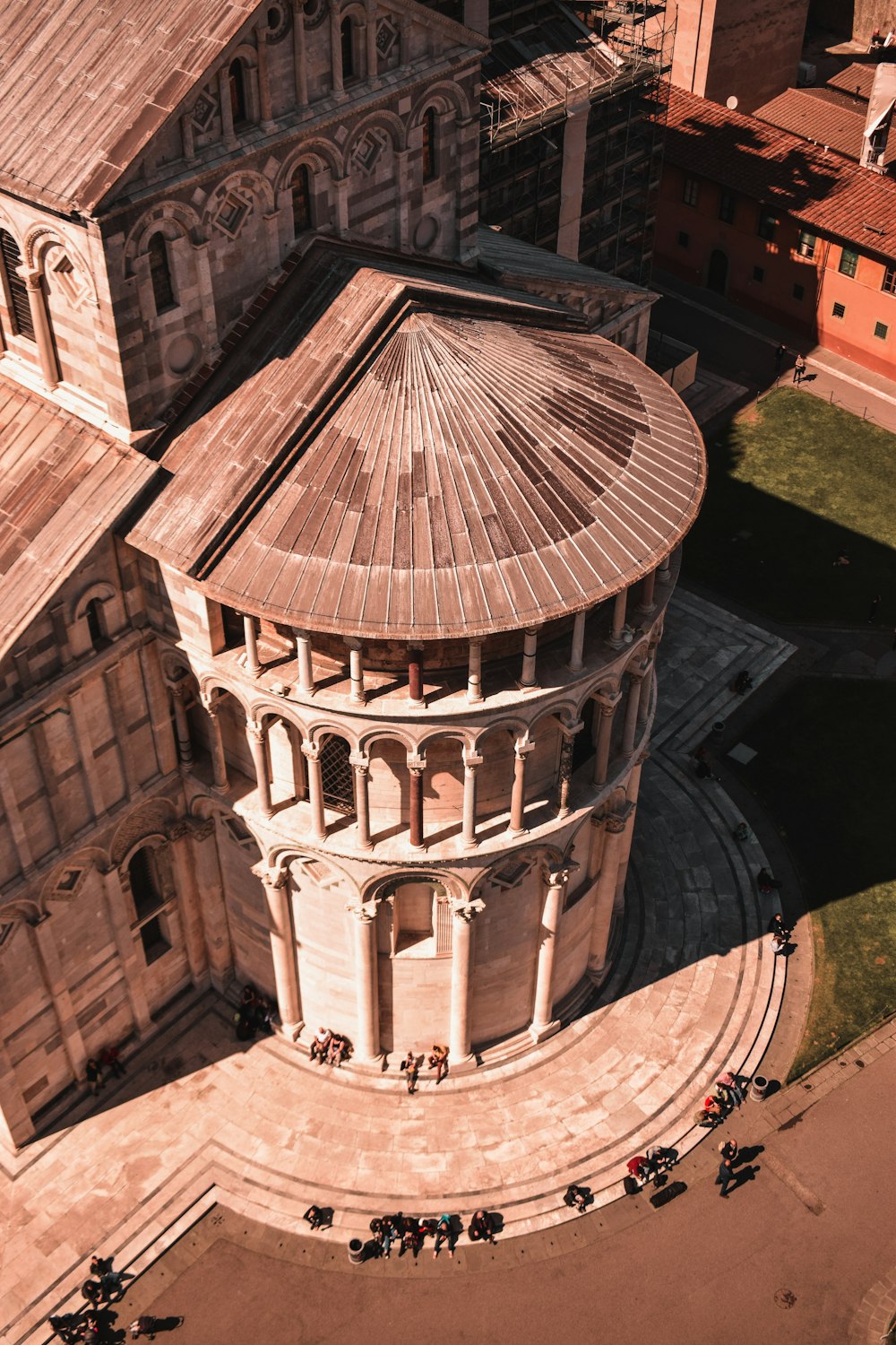 an aerial view of a building with a dome