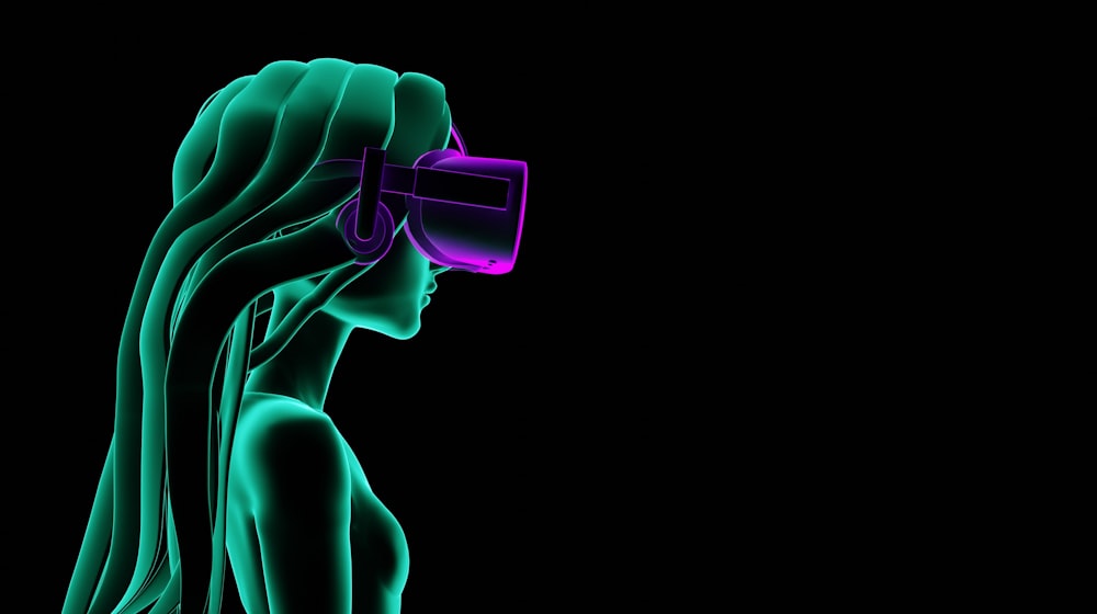 a 3d image of a woman wearing a pair of glasses