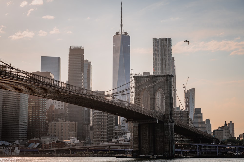 a view of a bridge with a city in the background