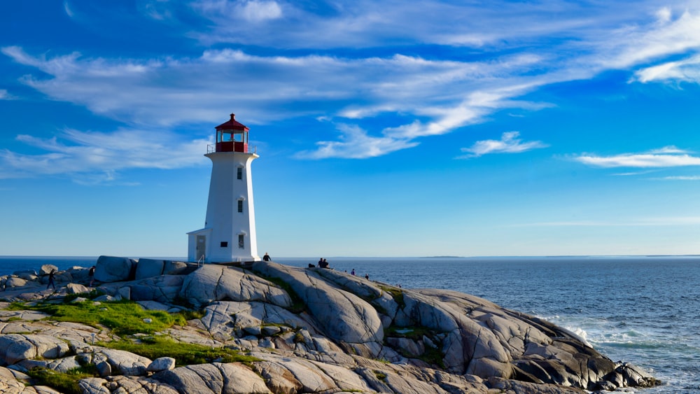 a light house sitting on top of a rocky shore