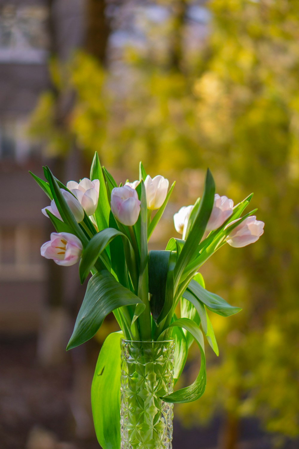 a vase filled with pink flowers on top of a table