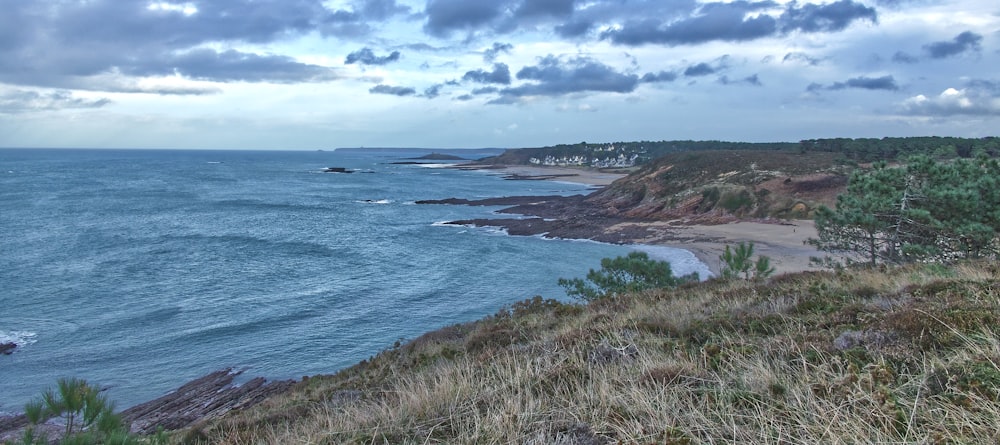 a view of the ocean from a cliff