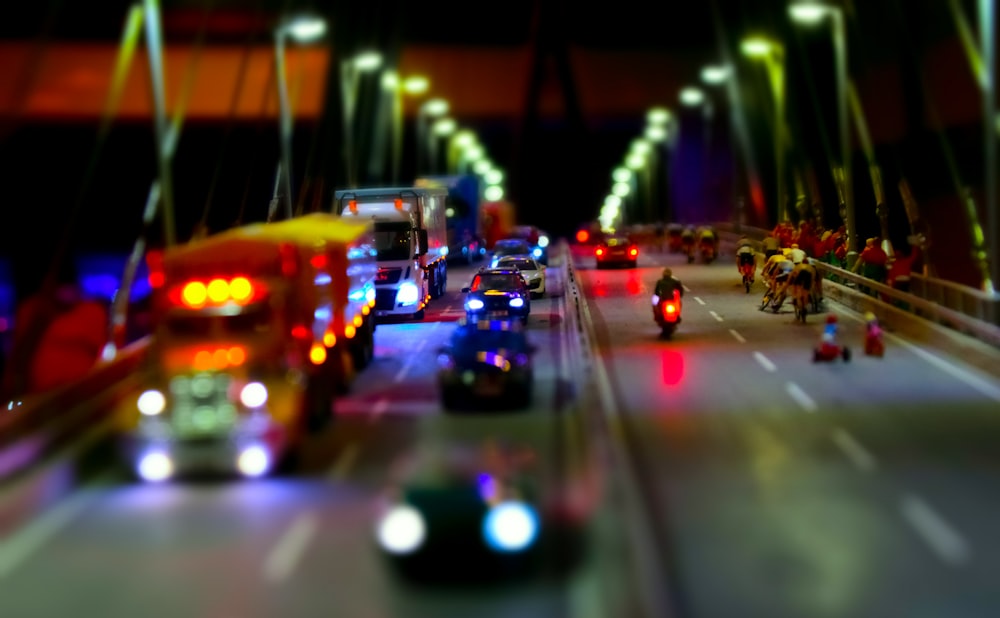 a blurry photo of a city street at night