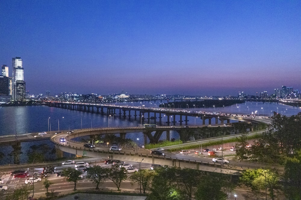 a view of a bridge over a large body of water