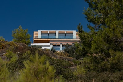 a house on top of a hill surrounded by trees