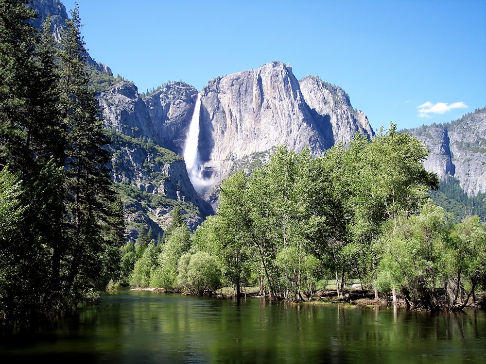 a mountain with a waterfall in the middle of it