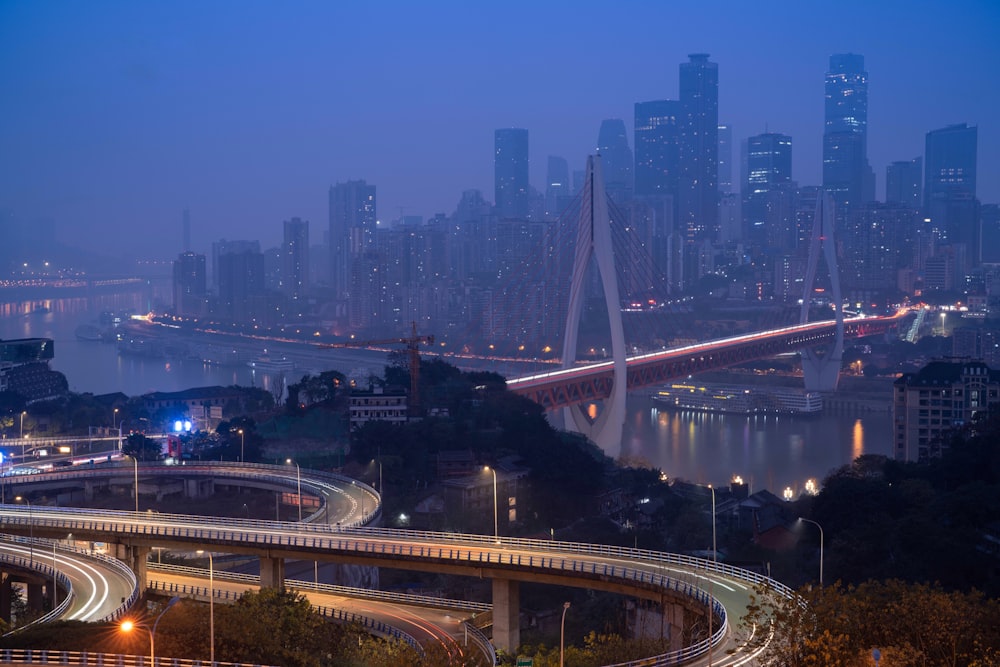 a view of a city at night from a high point of view