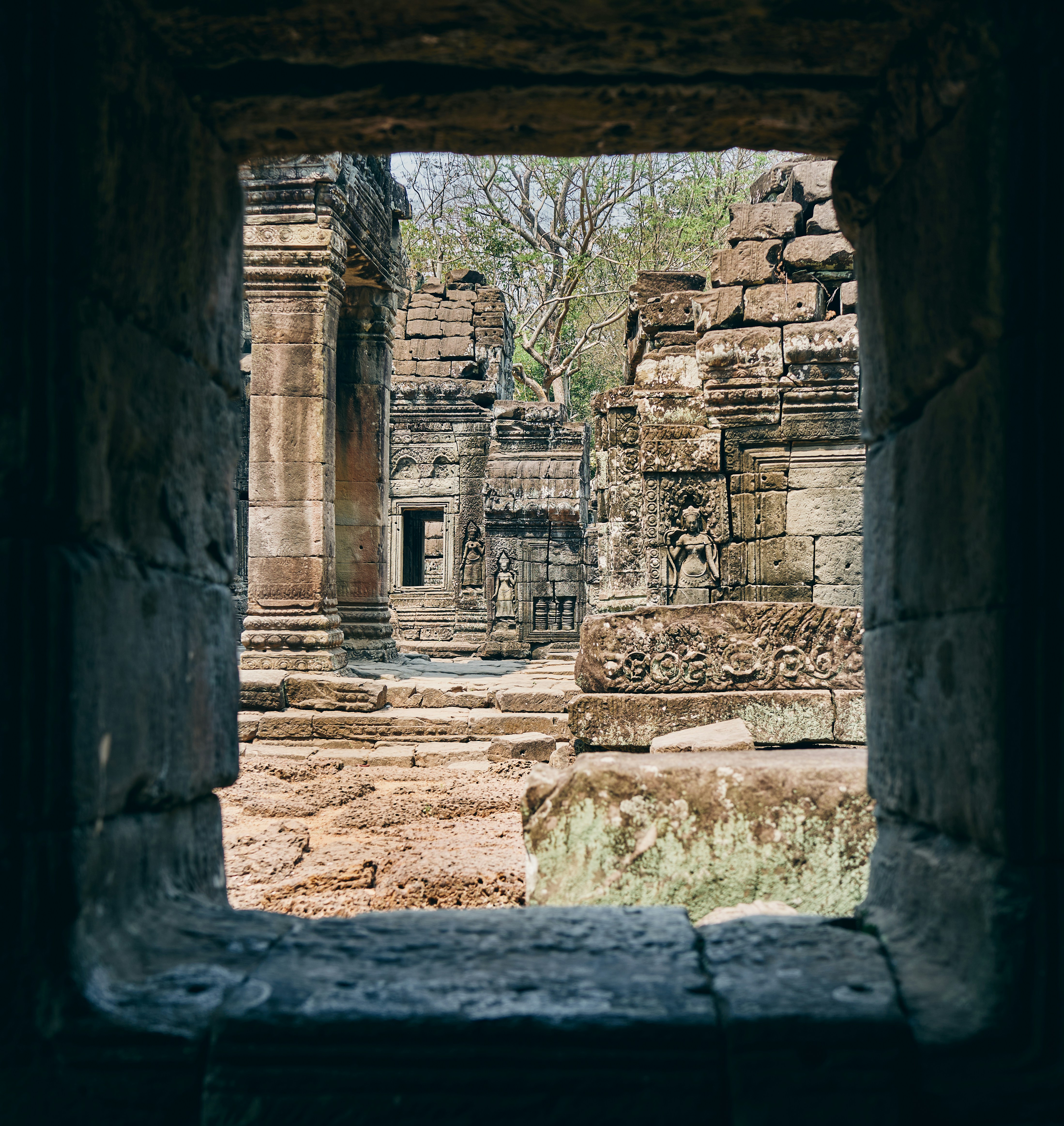 a view of a building through a window