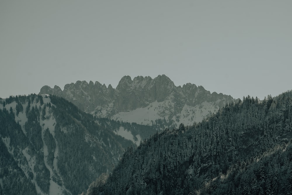 a view of a mountain range covered in snow