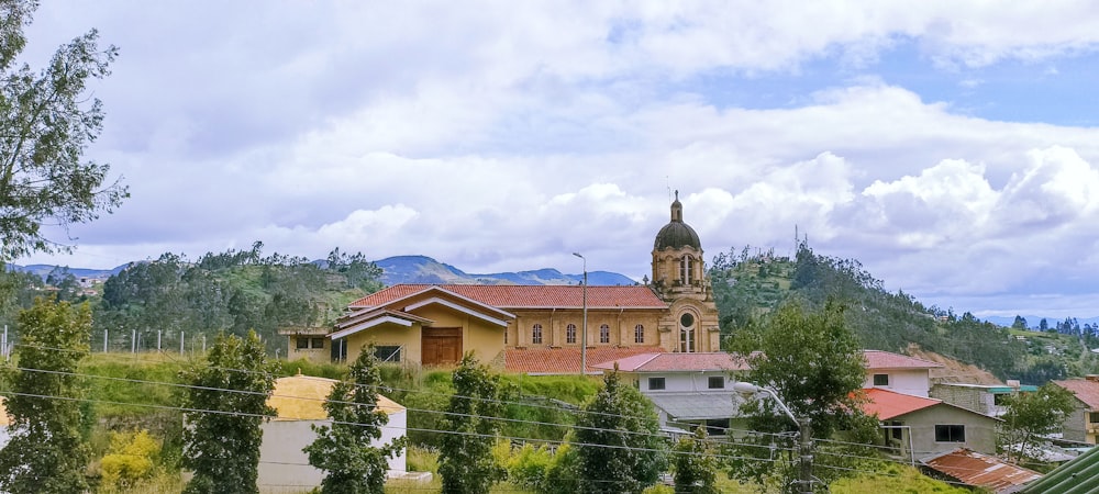 a view of a church from a distance