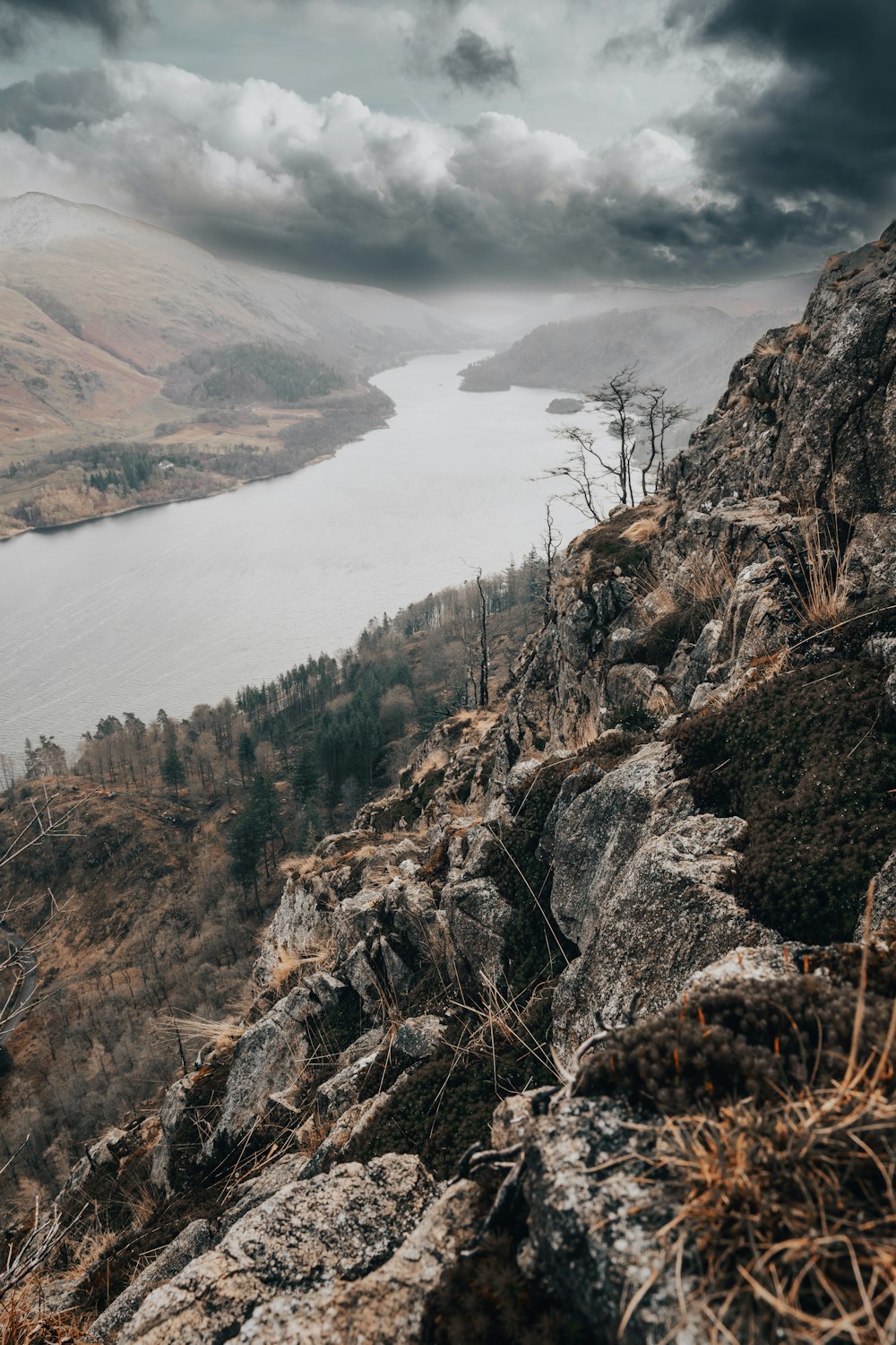 a view of a body of water from a mountain