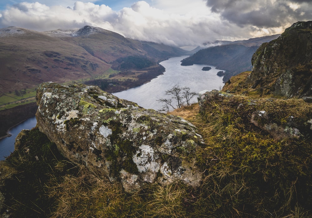 a view of a body of water from a mountain