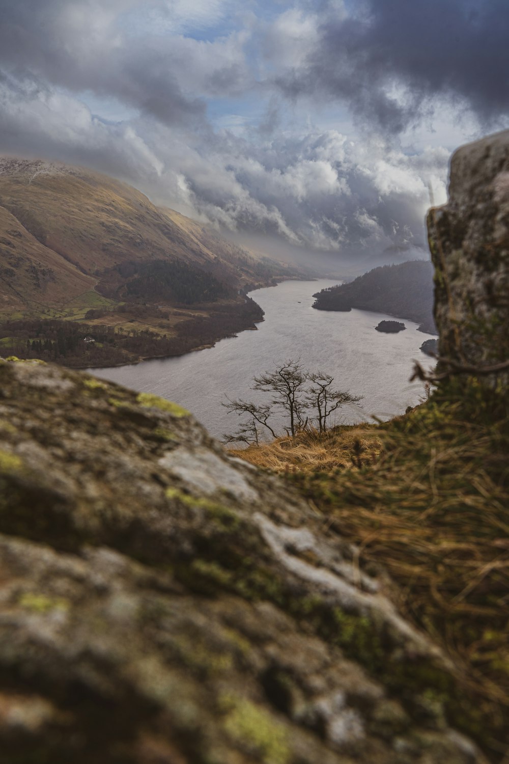 a view of a body of water from a hill