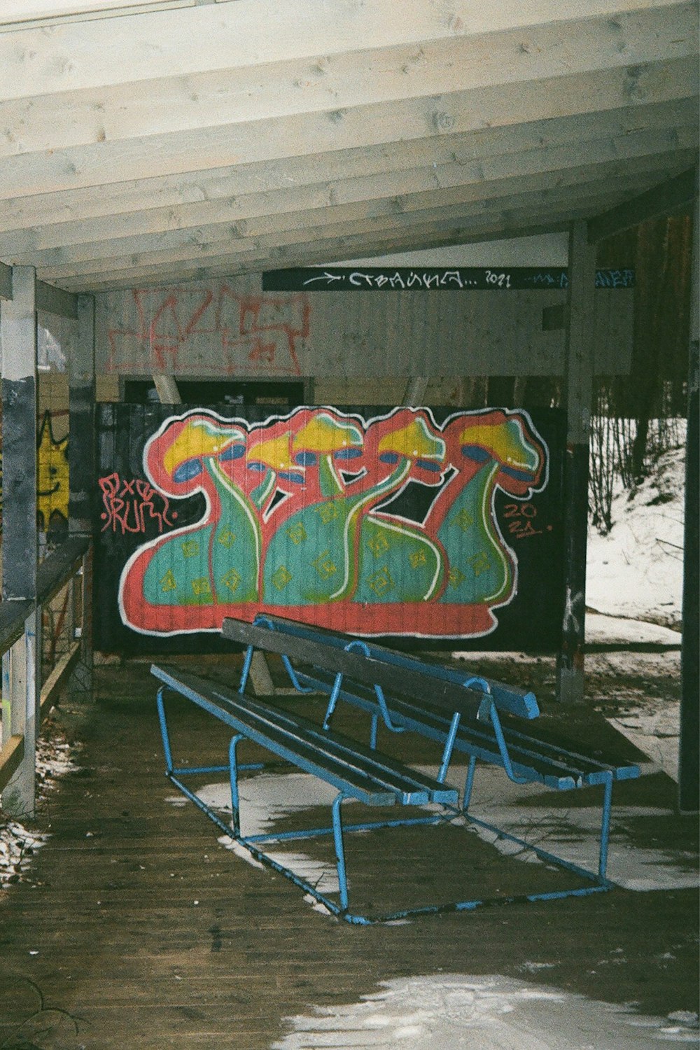 a train covered in graffiti