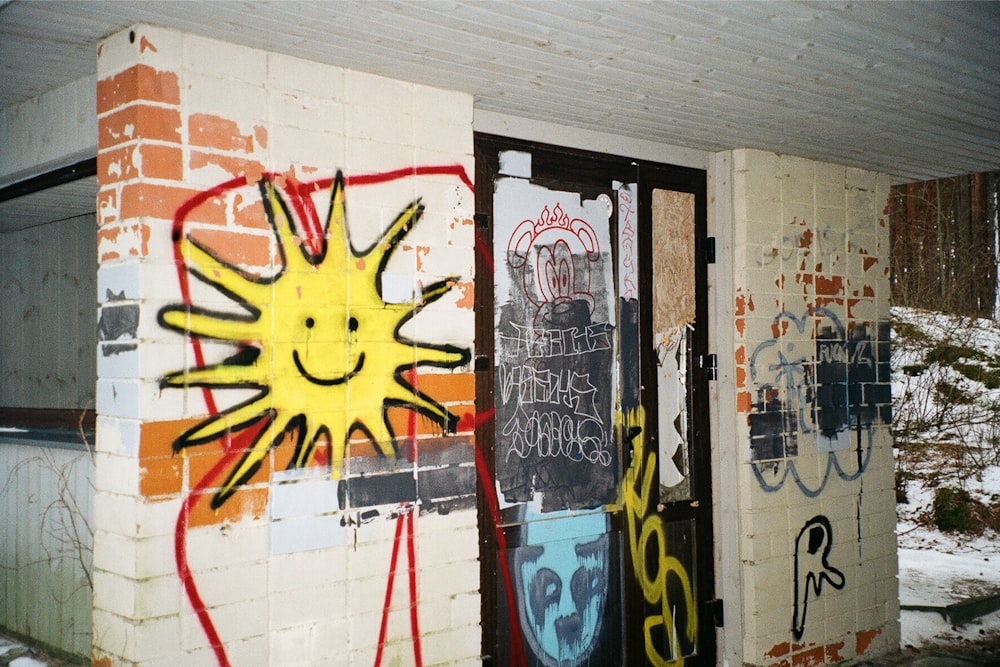 a graffiti covered building