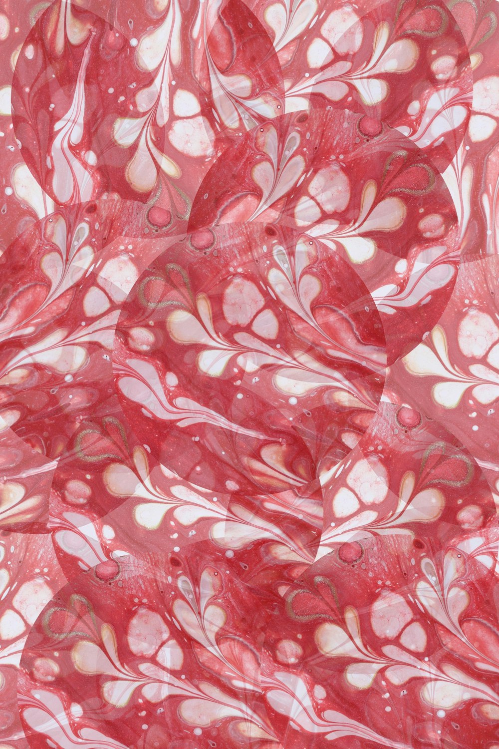 a red and white background with lots of bubbles