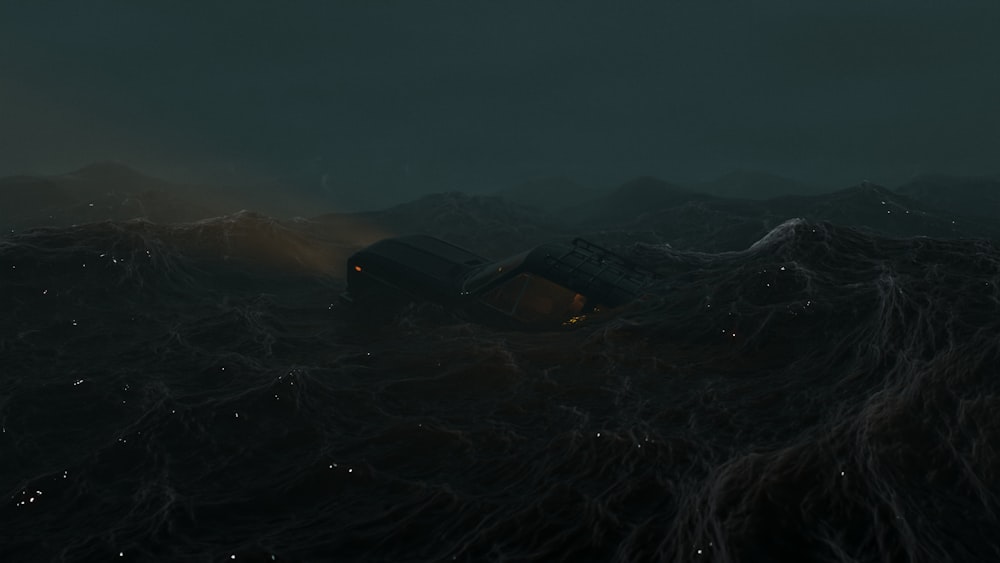 a boat in a body of water at night