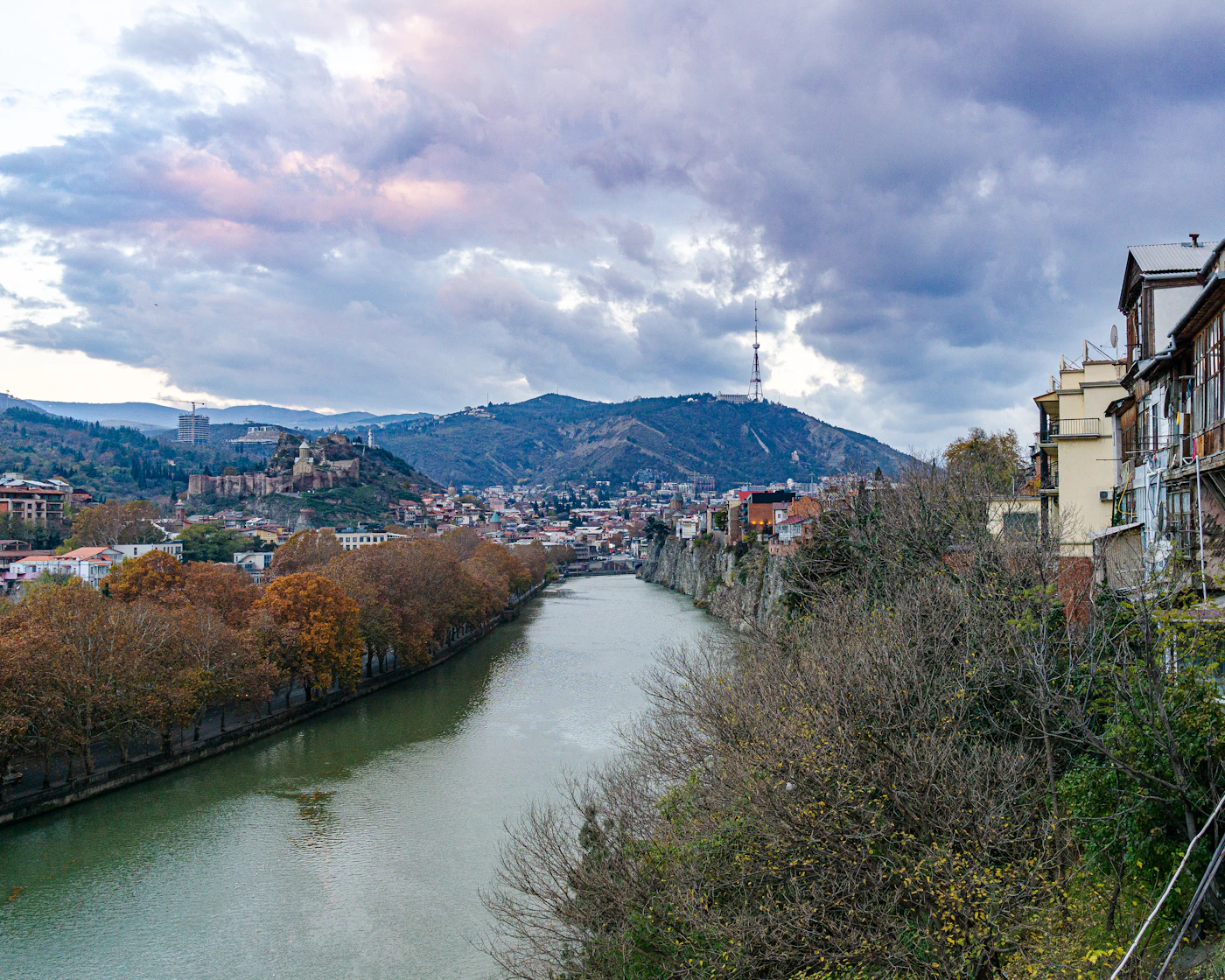 Tbilisi across the Mtkvari, with the TV tower on the ridge